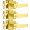 imageProbrico Brushed Gold Keyed Entry Door Handle Square Heavy Duty Satin Brass Entrance Door Lock Levers Reversible Lockset for Exterior and Interior Doors Different Keys 3 PackGold
