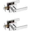 imageProbrico Brushed Gold Keyed Entry Door Handle Square Heavy Duty Satin Brass Entrance Door Lock Levers Reversible Lockset for Exterior and Interior Doors Different Keys 3 PackPolished Chrome