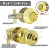 imageProbrico Entry Door Knob Lock Set and Double Cylinder Deadbolt Combination Set OilRubbed Bronze 3 Pack Keyed AlikePolished Brass