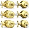 imageProbrico Entry Door Knob Lock Set and Double Cylinder Deadbolt Combination Set OilRubbed Bronze 3 Pack Keyed AlikePolished Brass