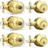 imageProbrico Entry Door Knob Lock Set and Single Cylinder Deadbolt Combination Set OilRubbed Bronze 3 Pack Keyed AlikePolished Brass