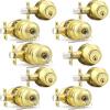 imageProbrico Entry Door Knob Lock Set and Single Cylinder Deadbolt Combination Set OilRubbed Bronze 3 Pack Keyed AlikePolished Brass