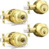 imageProbrico Entry Door Knob Lock Set and Single Cylinder Deadbolt Combination Set OilRubbed Bronze 3 Pack Keyed AlikePolished Brass