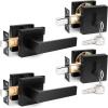 imageProbrico Flat Black Passage Door Lever with Single Cylinder Deadbolts Combo Pack Modern Square Lock Set HandlesetExterior Handle and SetExteriorBlack