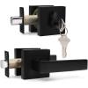 imageProbrico Flat Black Passage Door Lever with Single Cylinder Deadbolts Combo Pack Modern Square Lock Set HandlesetExterior Handle and SetExteriorBlack