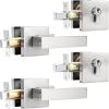 imageProbrico Flat Black Passage Door Lever with Single Cylinder Deadbolts Combo Pack Modern Square Lock Set HandlesetExterior Handle and SetExteriorBrushed Nickel
