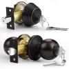 imageProbrico Oil Rubbed Bronze Door Knobs with Single Cylinder Deadbolts Exterior keyed Alike Handleset Combo Pack Lockset for Front Door and Outside Gate Set of 4Oil Rubbed Bronze