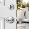 imageProbrico Oil Rubbed Bronze Door Knobs with Single Cylinder Deadbolts Exterior keyed Alike Handleset Combo Pack Lockset for Front Door and Outside Gate Set of 4Brushed Nickel