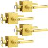 imageProbrico Privacy Door Handle Interior Heavy Duty Square Brushed Nickel Door Knobs for Bedroom Bathroom Reversible Keyless Door Lever Satin Nickel 10 PackGold
