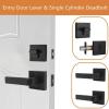 imageProbrico Satin Nickel Square Entry Levers Locksets and Single Cylinder Deadbolts Combination Set Heavy Duty Front Door Office Entrance Levers 3 Pack Keyed AlikeAll Same KeysBlack
