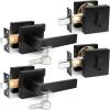 imageProbrico Satin Nickel Square Entry Levers Locksets and Single Cylinder Deadbolts Combination Set Heavy Duty Front Door Office Entrance Levers 3 Pack Keyed AlikeAll Same KeysBlack