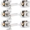 imageProbrico Satin Nickel Square Entry Levers Locksets and Single Cylinder Deadbolts Combination Set Heavy Duty Front Door Office Entrance Levers 3 Pack Keyed AlikeAll Same KeysBrushed Nickel