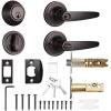 imageProbrico Straight Door Handleset Levers with Single Cylinder Deadbolts Combo Keyed Alike Entry Door Handles Lockset Reversible Door Knobs for Right ampamp Left Side Oil Rubbed Bronze 2 Pack