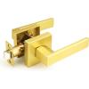 imageProbrico 10 Pack Gold Door Handles Passage Door Levers Heavy Duty Closet and Hall Door Locks Interior Keyless Locksets Reversible Flat Levers with Square RosetteGold