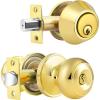 imageProbrico Entry Door Knob Lock Set and Double Cylinder Deadbolt Combination Set OilRubbed Bronze 3 Pack Keyed AlikePolished Brass