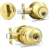 imageProbrico Entry Door Knob Lock Set and Single Cylinder Deadbolt Combination Set OilRubbed Bronze 3 Pack Keyed AlikePolished Brass