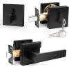 imageProbrico Flat Black Passage Door Lever with Single Cylinder Deadbolts Combo Pack Modern Square Lock Set HandlesetExterior Handle and SetExteriorBlack