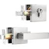 imageProbrico Flat Black Passage Door Lever with Single Cylinder Deadbolts Combo Pack Modern Square Lock Set HandlesetExterior Handle and SetExteriorBrushed Nickel