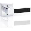 imageProbrico Heavy Duty Dummy Door Handle with Black Leather Hand Lever Square NonTurning Single Side Pull Only Lever for Closet or French Doors Polished Chrome 2 PackPolished Chrome