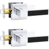 imageProbrico Heavy Duty Square Door Handle with Black Leather Hand Lever Keyless Passage Interior Door Levers for Hallway or Closet Polished Chrome 5 PackPolished Chrome