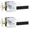 imageProbrico Heavy Duty Square Door Handle with Black Leather Hand Lever Keyless Privacy Interior Door Levers for Bedroom and Bathroom Polished Chrome 2 Pack