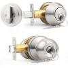 imageProbrico Oil Rubbed Bronze Door Knobs with Single Cylinder Deadbolts Exterior keyed Alike Handleset Combo Pack Lockset for Front Door and Outside Gate Set of 4Brushed Nickel