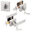 imageProbrico Satin Nickel Square Entry Levers Locksets and Single Cylinder Deadbolts Combination Set Heavy Duty Front Door Office Entrance Levers 3 Pack Keyed AlikeAll Same KeysBrushed Nickel