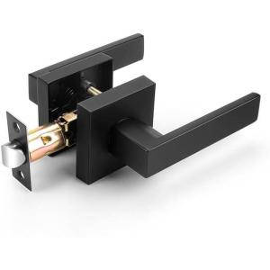 imageProbrico 10 Pack Gold Door Handles Passage Door Levers Heavy Duty Closet and Hall Door Locks Interior Keyless Locksets Reversible Flat Levers with Square RosetteBlack
