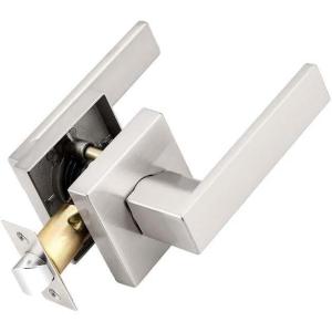 imageProbrico 10 Pack Square Brushed Gold Passage Door Handle Heavy Duty Keyless Door Lever Lock for Hallway Closet Interior Satin Brass Door Knobs LocksetBrushed Nickel
