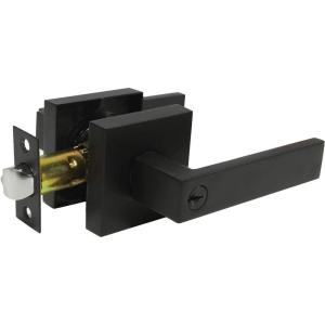 imageProbrico Brushed Gold Keyed Entry Door Handle Square Heavy Duty Satin Brass Entrance Door Lock Levers Reversible Lockset for Exterior and Interior Doors Different Keys 3 PackBlack