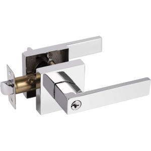 imageProbrico Brushed Gold Keyed Entry Door Handle Square Heavy Duty Satin Brass Entrance Door Lock Levers Reversible Lockset for Exterior and Interior Doors Different Keys 3 PackPolished Chrome