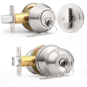 imageProbrico Entry Door Handle Set with Single Cylinder Deadbolts Combo PackSatin Nickel Finish Door Knobs with LockampampKeys Round Door Handleset Keyed Alike Modern Door Knob Set