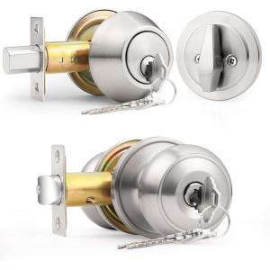 imageProbrico Entry Door Knob Lock Set and Single Cylinder Deadbolt Combination Set OilRubbed Bronze 3 Pack Keyed AlikeBrushed Nickel
