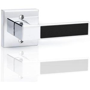 imageProbrico Heavy Duty Dummy Door Handle with Black Leather Hand Lever Square NonTurning Single Side Pull Only Lever for Closet or French Doors Polished Chrome 2 PackPolished Chrome