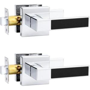 imageProbrico Heavy Duty Square Door Handle with Black Leather Hand Lever Keyless Passage Interior Door Levers for Hallway or Closet Polished Chrome 5 PackPolished Chrome