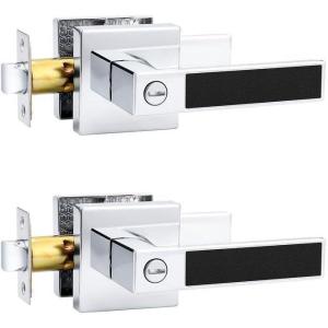 imageProbrico Heavy Duty Square Door Handle with Black Leather Hand Lever Keyless Privacy Interior Door Levers for Bedroom and Bathroom Polished Chrome 2 Pack