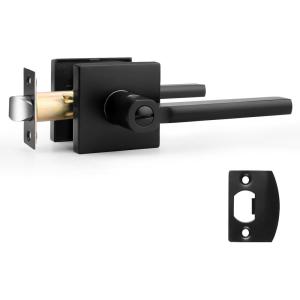 imageProbrico Privacy Black Door Handle Interior Lockset Heavy Duty Square Door Lever for Bedroom or Bathroom Reversible Keyless Slim Handleset Door Knob 10PackBlack