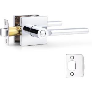 imageProbrico Privacy Black Door Handle Interior Lockset Heavy Duty Square Door Lever for Bedroom or Bathroom Reversible Keyless Slim Handleset Door Knob 10PackPolished Chrome