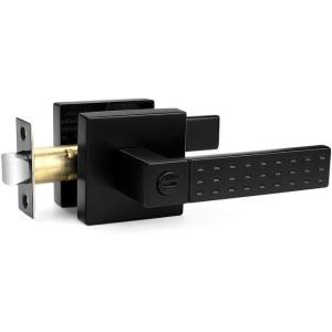 imageProbrico Privacy Black Door Handle NonSlip Grip Heavy Duty Interior Door Handles for Bathroom Bedroom with Lock Square Knob Lockset for Left and Right Handed Doors 5 PackBlack