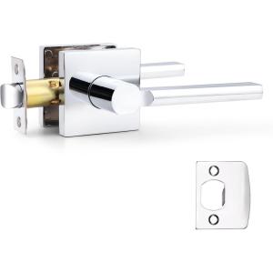 imageProbrico Square Gold Passage Door Handle Heavy Duty Brass Keyless Door Lever Lock for Hallway Closet Interior Door Knobs Lockset Slim Handed Levers 10 PackPolished Chrome