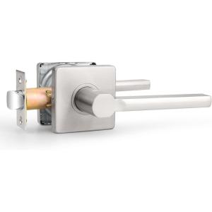 imageProbrico Square Gold Passage Door Handle Heavy Duty Brass Keyless Door Lever Lock for Hallway Closet Interior Door Knobs Lockset Slim Handed Levers 10 PackBrushed Nickel