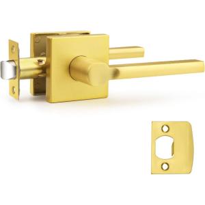 imageProbrico Square Gold Passage Door Handle Heavy Duty Brass Keyless Door Lever Lock for Hallway Closet Interior Door Knobs Lockset Slim Handed Levers 10 PackGold
