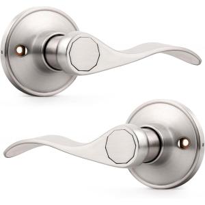 imageProbrico 1 Pair Black Wave Style Dummy Door Lever for Interior DoorLeft Hand and Right Handed NonFunctioningSatin Nickel