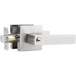 imageProbrico Keyed Entry Door Lever Satin Nickel Square Door Lever with Lock and Key for Bedroom Bathroom Reversible for RightLeft Handed Door 1 Pack