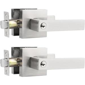 imageProbrico Square Keyed Alike Entry Levers Satin Nickel Heavy Duty Entrance Levers Door Locks Reversible Rectangle Levers for RightLeft Handed Doors 2 PackBrushed Nickel