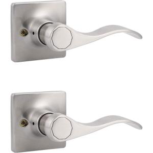 imageProbrico Wave Style RightHanded HalfDummy Levers for Hallway Closets or Pantry Doors Inactive Single Side Square Rosette Door Handles 2 Pack Satin Nickel2 Pack
