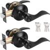 imageProbrico 2 Pack Wave Style Keyed Alike Entry Levers Exterior Interior Satin Nickel Keyed Door Handles with Lock and Same Keys Reversible for Right Left Handed DoorsBlack