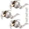 imageProbrico 2 Pack Wave Style Keyed Alike Entry Levers Exterior Interior Satin Nickel Keyed Door Handles with Lock and Same Keys Reversible for Right Left Handed DoorsSatin Nickel