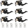 imageProbrico 2 Pack Wave Style Keyed Alike Entry Levers Exterior Interior Satin Nickel Keyed Door Handles with Lock and Same Keys Reversible for Right Left Handed DoorsBlack