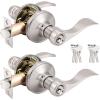 imageProbrico 2 Pack Wave Style Keyed Alike Entry Levers Exterior Interior Satin Nickel Keyed Door Handles with Lock and Same Keys Reversible for Right Left Handed DoorsSatin Nickel